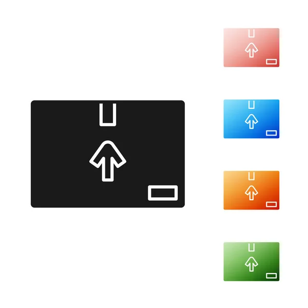 Boîte en carton noir avec icône de symbole de circulation isolée sur fond blanc. Boîte, paquet, panneau de colis. Livraison, transport et expédition. Définir des icônes colorées. Illustration vectorielle — Image vectorielle