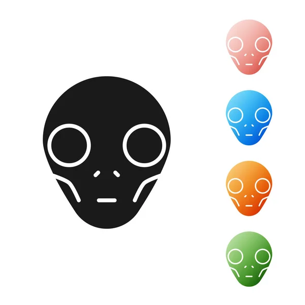 Icône Alien noire isolée sur fond blanc. Visage extraterrestre extraterrestre ou symbole de tête. Définir des icônes colorées. Illustration vectorielle — Image vectorielle