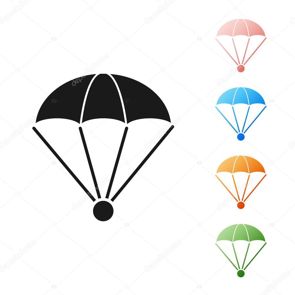 Black Parachute icon isolated on white background. Set icons colorful. Vector Illustration