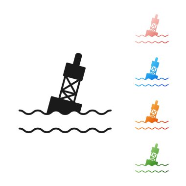 Beyaz arka planda izole edilmiş deniz ikonundaki siyah yüzen şamandıra. Simgeleri renklendirin. Vektör İllüstrasyonu