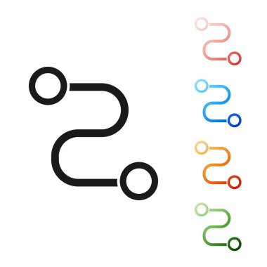 Siyah Yol konum simgesi beyaz arkaplanda izole edildi. Harita işaretçisi işareti. Yol ya da yol kavramı. GPS navigatörü. Simgeleri renklendirin. Vektör İllüstrasyonu