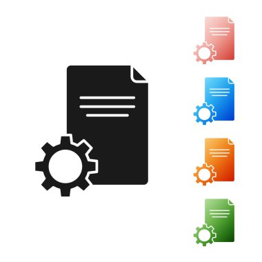 Siyah Dosya belge simgesi beyaz arkaplanda izole edildi. Ayarlama, servis, ayar, bakım, onarım, onarım. Simgeleri renklendirin. Vektör İllüstrasyonu