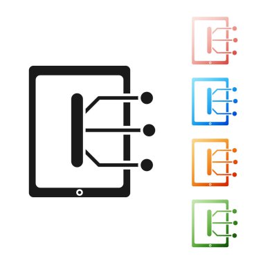 Siyah Tablet simgesi beyaz arkaplanda izole edildi. Simgeleri renklendirin. Vektör İllüstrasyonu
