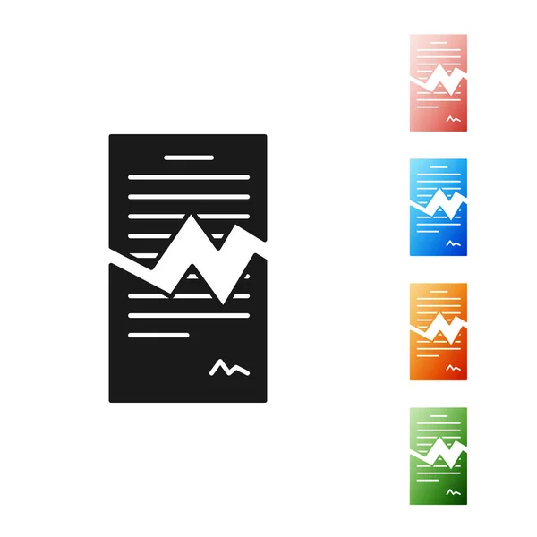 Schwarz zerrissenes Vertragssymbol isoliert auf weißem Hintergrund. -Dateisymbol. Checklisten-Symbol. Geschäftskonzept. setzen Symbole bunt. Vektorillustration — Stockvektor