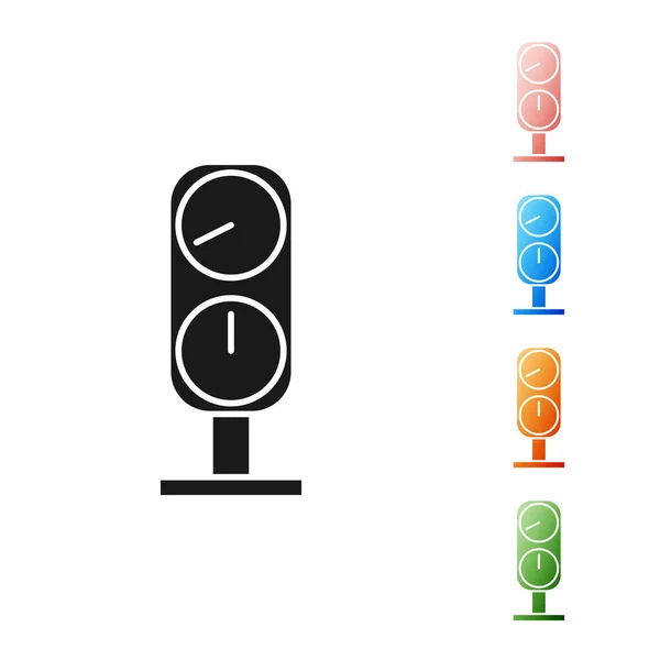 Schwarzmaßstab-Symbol isoliert auf weißem Hintergrund. Zufriedenheit, Temperatur, Manometer, Risiko, Bewertung, Leistung, Drehzahlmesser. setzen Symbole bunt. Vektorillustration — Stockvektor