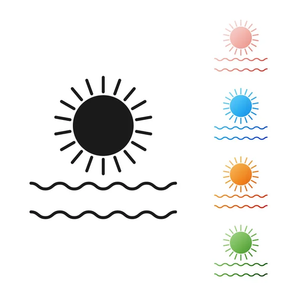 Black Sun e ondas ícone isolado no fundo branco. Definir ícones coloridos. Ilustração vetorial — Vetor de Stock