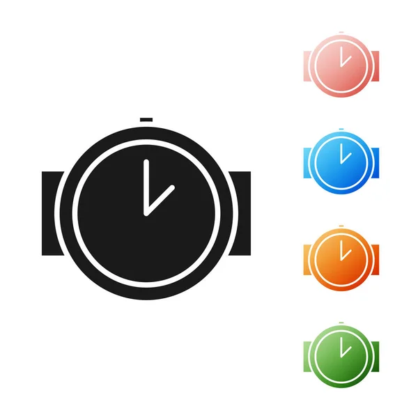 Black Diving relógio ícone isolado no fundo branco. Mergulho equipamento subaquático. Definir ícones coloridos. Ilustração vetorial —  Vetores de Stock