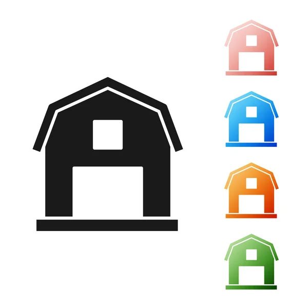 Schwarzes Bauernhaus-Konzept-Symbol isoliert auf weißem Hintergrund. rustikale Bauernlandschaft. setzen Symbole bunt. Vektorillustration — Stockvektor