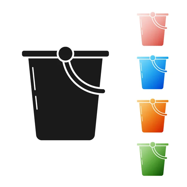 Black Bucket icon isolated on white background. Set icons colorful. Vector Illustration — Stock Vector