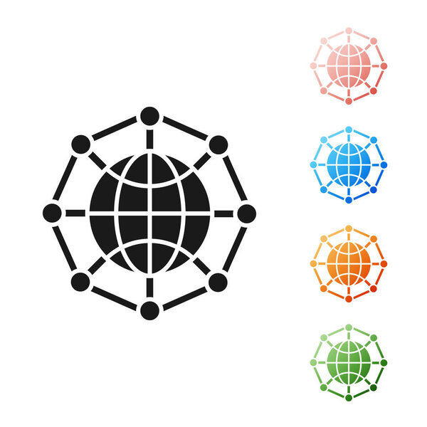 Black Global технологии или иконка социальной сети изолированы на белом фоне. Набор иконок красочный. Векторная миграция
