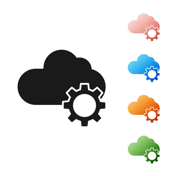 Black Cloud technology data transfer and storage icon isolated on white background. Adjusting, service, setting, maintenance, repair, fixing. Set icons colorful. Vector Illustration — Stock Vector