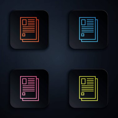Renk neon çizgisi dosya simgesi beyaz arkaplanda izole edildi. Kontrol listesi simgesi. İş konsepti. Renkli kare düğmelere simgeleri yerleştir. Vektör İllüstrasyonu