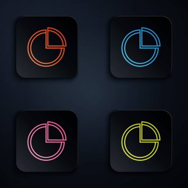 Renkli neon çizgisi grafiksel bilgi simgesi beyaz arkaplanda izole edildi. Diyagram çizelgesi. Renkli kare düğmelere simgeleri yerleştir. Vektör İllüstrasyonu