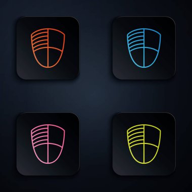 Renkli neon hattı futbol kulübü logo şablonu simgesi beyaz arkaplanda izole edildi. Logo, etiket, amblem, işaret, poster tasarımı. Renkli kare düğmelere simgeleri yerleştir. Vektör İllüstrasyonu