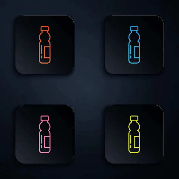 Color neón línea Botella de agua icono aislado sobre fondo blanco. Signo de bebida de soda aqua. Establecer iconos en botones cuadrados de colores. Ilustración vectorial — Archivo Imágenes Vectoriales