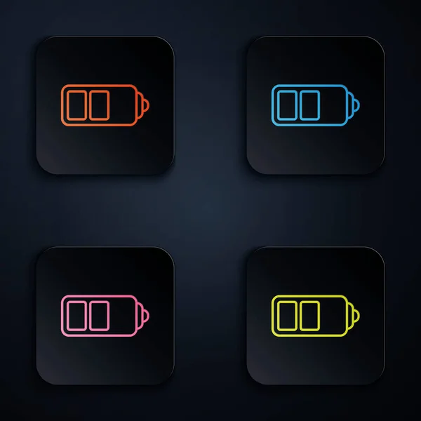 Color neon line Battery charge level indicator icon isolated on white background. Set icons in colorful square buttons. Vector Illustration — Stock Vector