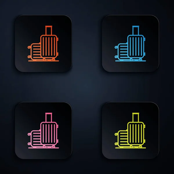 Color neón línea maleta para icono de viaje aislado sobre fondo blanco. Señal de equipaje de viaje. Icono de equipaje de viaje. Establecer iconos en botones cuadrados de colores. Ilustración vectorial — Archivo Imágenes Vectoriales