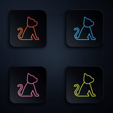 Renk neon çizgisi kedi simgesi beyaz arkaplanda izole edildi. Renkli kare düğmelere simgeleri yerleştir. Vektör İllüstrasyonu