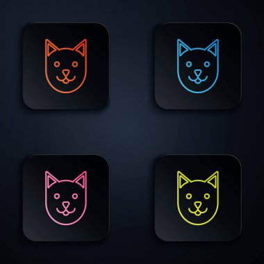 Renk neon çizgisi kedi simgesi beyaz arkaplanda izole edildi. Renkli kare düğmelere simgeleri yerleştir. Vektör İllüstrasyonu