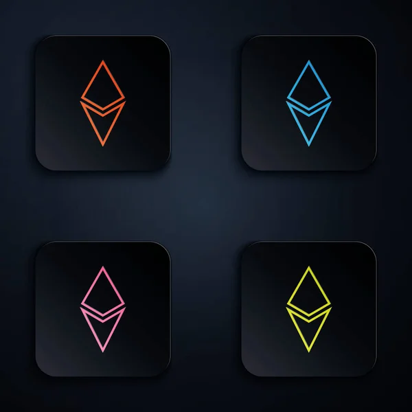 Farbe Neon Line Kryptowährung Coin Ethereum eth Symbol auf weißem Hintergrund. Altmünzsymbol. Blockchain-basierte sichere Kryptowährung. setzen Symbole in bunten quadratischen Tasten. Vektorillustration — Stockvektor