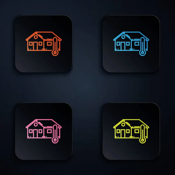 Színes neon vonal Ház hőmérséklet ikon elszigetelt fehér háttér. Hőmérő ikon. Állítsa ikonok színes négyzet gombok. Vektorillusztráció — Stock Vector