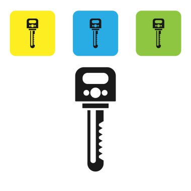 Siyah Anahtar simgesi beyaz arkaplanda izole edildi. Renkli kare düğmeleri ayarlayın. Vektör İllüstrasyonu