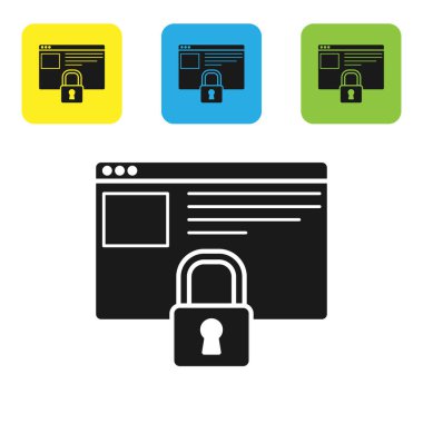 Siyah güvenlik Https ile siteniz, SSL simgesi beyaz arka planda izole. İnternet iletişim protokolü. Renkli kare düğmeleri ayarlayın. Vektör İllüstrasyonu