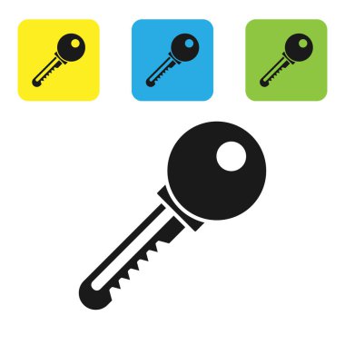 Siyah Anahtar simgesi beyaz arkaplanda izole edildi. Renkli kare düğmeleri ayarlayın. Vektör İllüstrasyonu