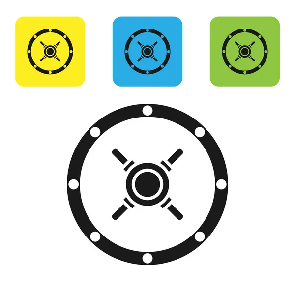 Icona Black Safe isolata su sfondo bianco. La porta cassaforte una volta in banca con una serratura a combinazione. Protezione affidabile dei dati. Set icone colorate pulsanti quadrati. Illustrazione vettoriale — Vettoriale Stock