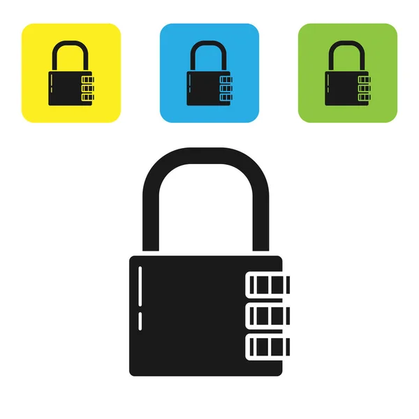 Icono de bloqueo de combinación Black Safe aislado sobre fondo blanco. Candado de combinación. Seguridad, seguridad, protección, contraseña, privacidad. Establecer iconos coloridos botones cuadrados. Ilustración vectorial — Vector de stock