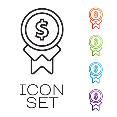 Beyaz arka planda izole edilmiş iyi iş simgesi için siyah çizgi ödülü. Ayın çalışanı, yetenek ödülü, olağanüstü başarı, başarılı kişi. Simgeleri renklendirin. Vektör İllüstrasyonu