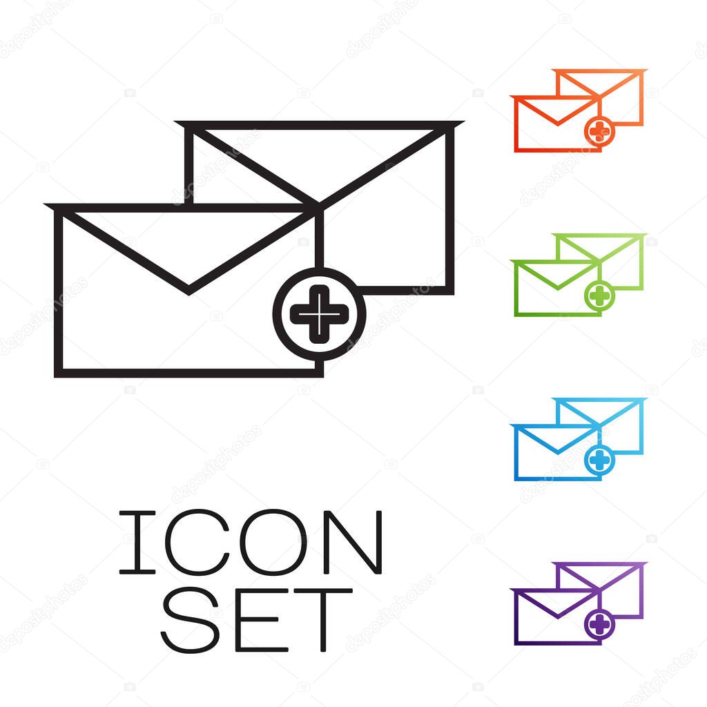 Black line Envelope icon isolated on white background. Received message concept. New, email incoming message, sms. Mail delivery service. Set icons colorful. Vector Illustration