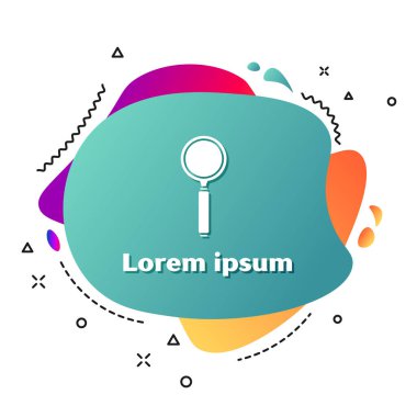 Beyaz arka planda izole edilmiş beyaz büyüteç simgesi. Arama, odaklanma, yakınlaştırma, iş sembolü. Sıvı şekilli soyut pankart. Vektör İllüstrasyonu