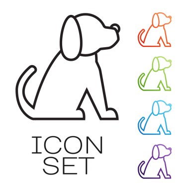 Siyah çizgi köpek simgesi beyaz arkaplanda izole edildi. Simgeleri renklendirin. Vektör İllüstrasyonu