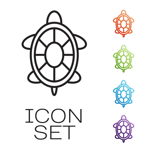 Siyah çizgi kaplumbağa simgesi beyaz arkaplanda izole edildi. Simgeleri renklendirin. Vektör İllüstrasyonu