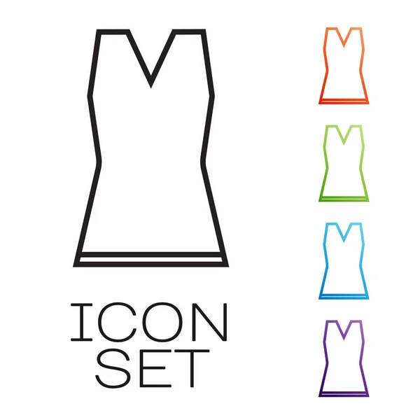 Línea negra Icono de vestido de mujer aislado sobre fondo blanco. Señal de ropa. Establecer iconos de colores. Ilustración vectorial — Vector de stock