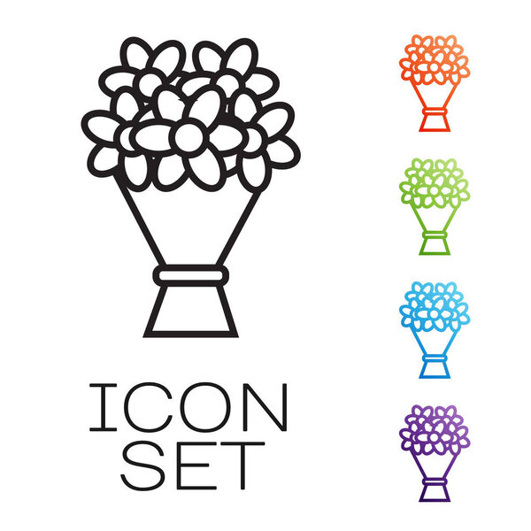 Черная линия Букет цветов иконка изолированы на белом фоне. Набор иконок красочный. Векторная миграция
