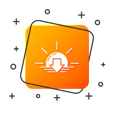 Beyaz günbatımı simgesi beyaz arka planda izole edilmiştir. Turuncu kare düğmesi. Vektör Illustration