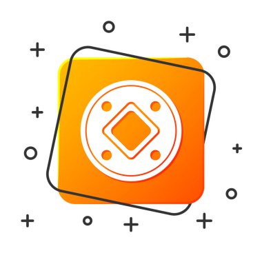 Beyaz Yahudi madeni para simgesi beyaz arka planda izole edildi. Para birimi sembolü. Turuncu kare düğme. Vektör İllüstrasyonu