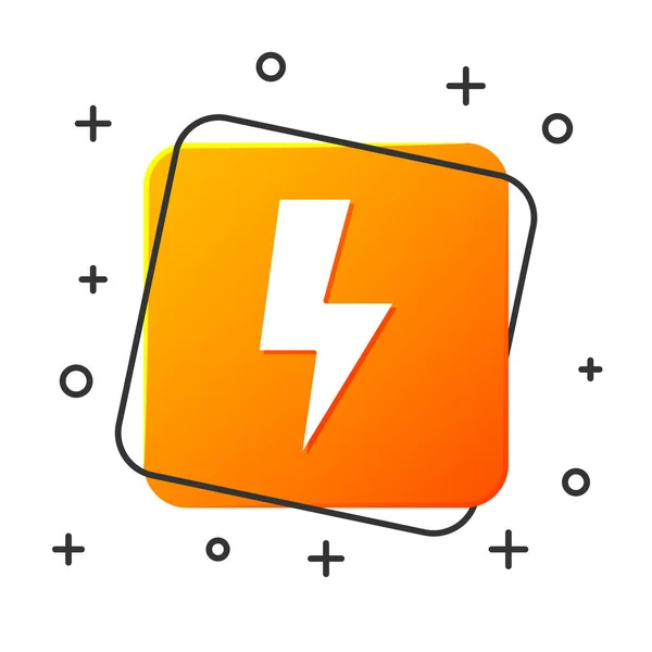 White Lightning bolt icon isolated on white background. Flash sign. Charge flash icon. Thunder bolt. Lighting strike. Orange square button. Vector Illustration — Stock Vector