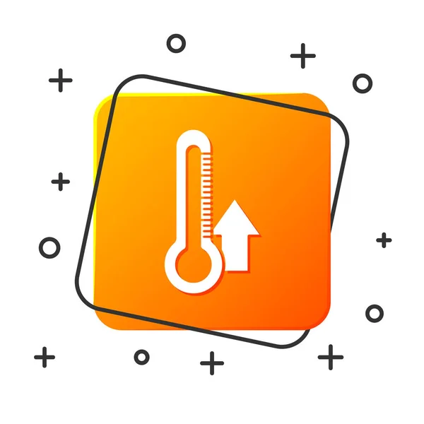 Weißes Thermometer-Symbol isoliert auf weißem Hintergrund. orangefarbene quadratische Taste. Vektorillustration — Stockvektor