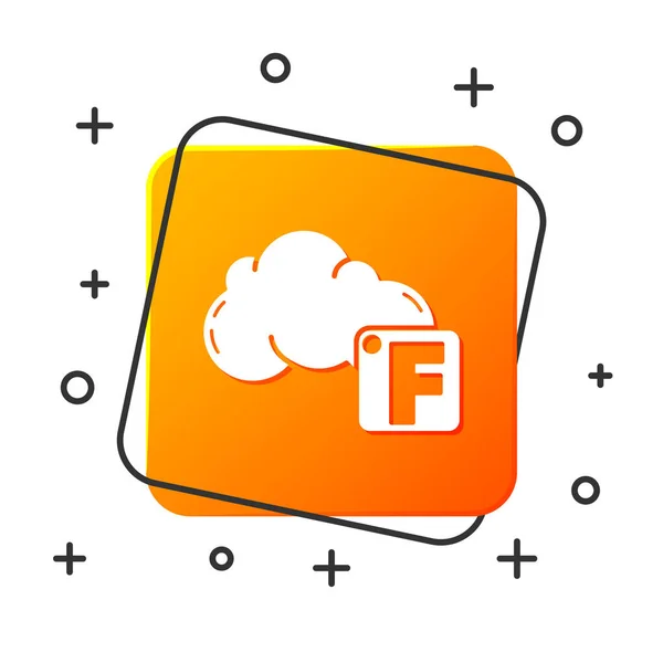 White Fahrenheit and cloud icon isolated on white background. Orange square button. Vector Illustration
