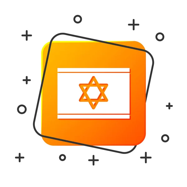 Bandeira branca do ícone de Israel isolado no fundo branco. Símbolo patriótico nacional. Botão quadrado laranja. Ilustração vetorial — Vetor de Stock
