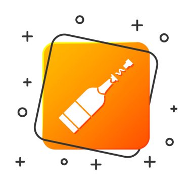 Beyaz şampanya şişe simgesi beyaz arka plan üzerinde izole. Turuncu kare düğme. Vektör İllüstrasyonu