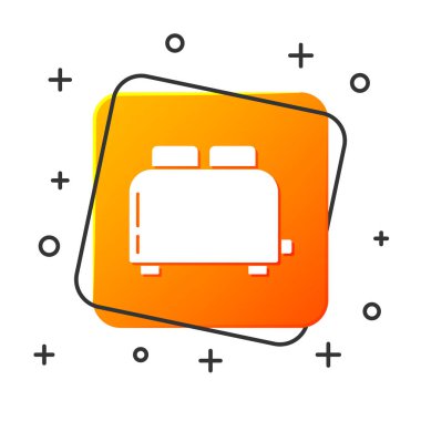 Beyaz arka planda izole edilmiş tost makinesi simgesi. Turuncu kare düğme. Vektör İllüstrasyonu