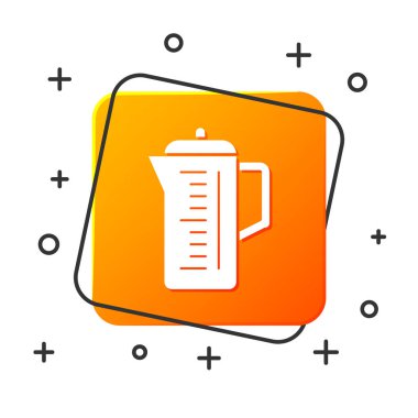 Beyaz Çaydanlık simgesi beyaz arkaplanda izole edildi. Turuncu kare düğme. Vektör İllüstrasyonu