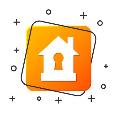 Beyaz Saray koruma simgesi altında beyaz arka plan üzerinde izole. Koruma, güvenlik, güvenlik, koruma, savunma konsepti. Turuncu kare düğme. Vektör İllüstrasyonu