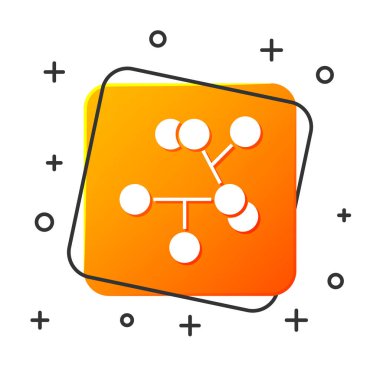 Beyaz Molekül simgesi beyaz arkaplanda izole edildi. Kimya moleküllerinin yapısı, fen öğretmenlerinin yenilikçi eğitim posteri. Turuncu kare düğme. Vektör İllüstrasyonu