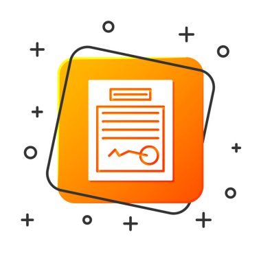 Beyaz doldurulmuş form simgesi beyaz arkaplanda izole edildi. Dosya simgesi. Kontrol listesi simgesi. İş konsepti. Turuncu kare düğme. Vektör İllüstrasyonu