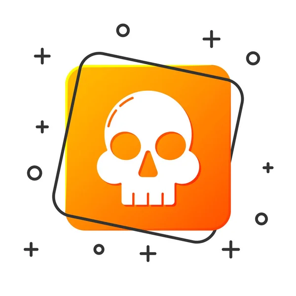 Weißes Totenkopf-Symbol isoliert auf weißem Hintergrund. fröhliche Halloween-Party. orangefarbene quadratische Taste. Vektorillustration — Stockvektor